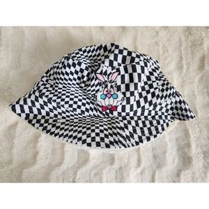 Disney White‎ Rabbit Alice In Wonderland Checkboard Sherpa Bucket Hat